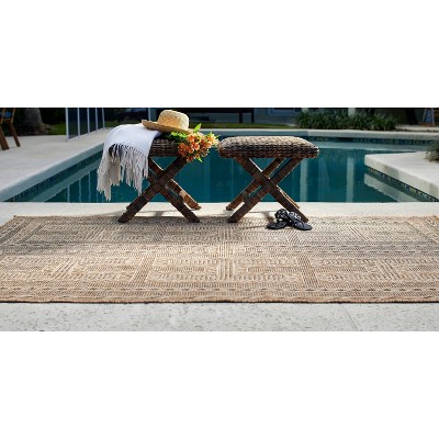 Hampton Blue and Natural Synthetic Indoor/Outdoor Rug Runner
