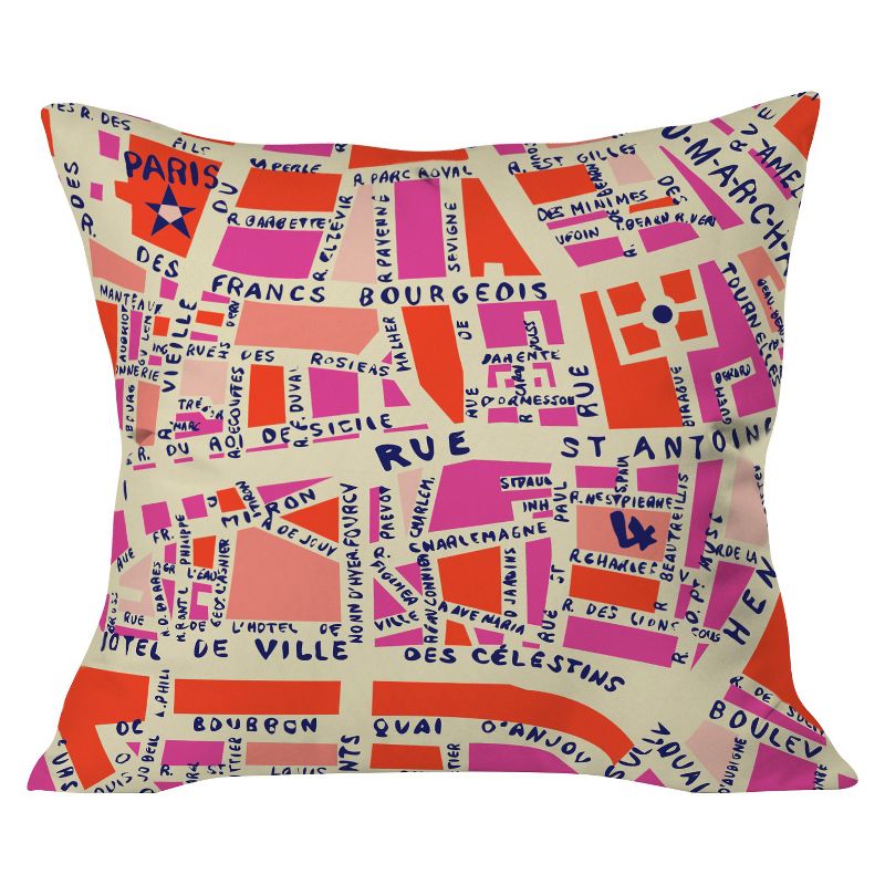 Pink Holli Zollinger Paris Map Throw Pillow (20&#34;x20&#34;) - Deny Designs, 1 of 6