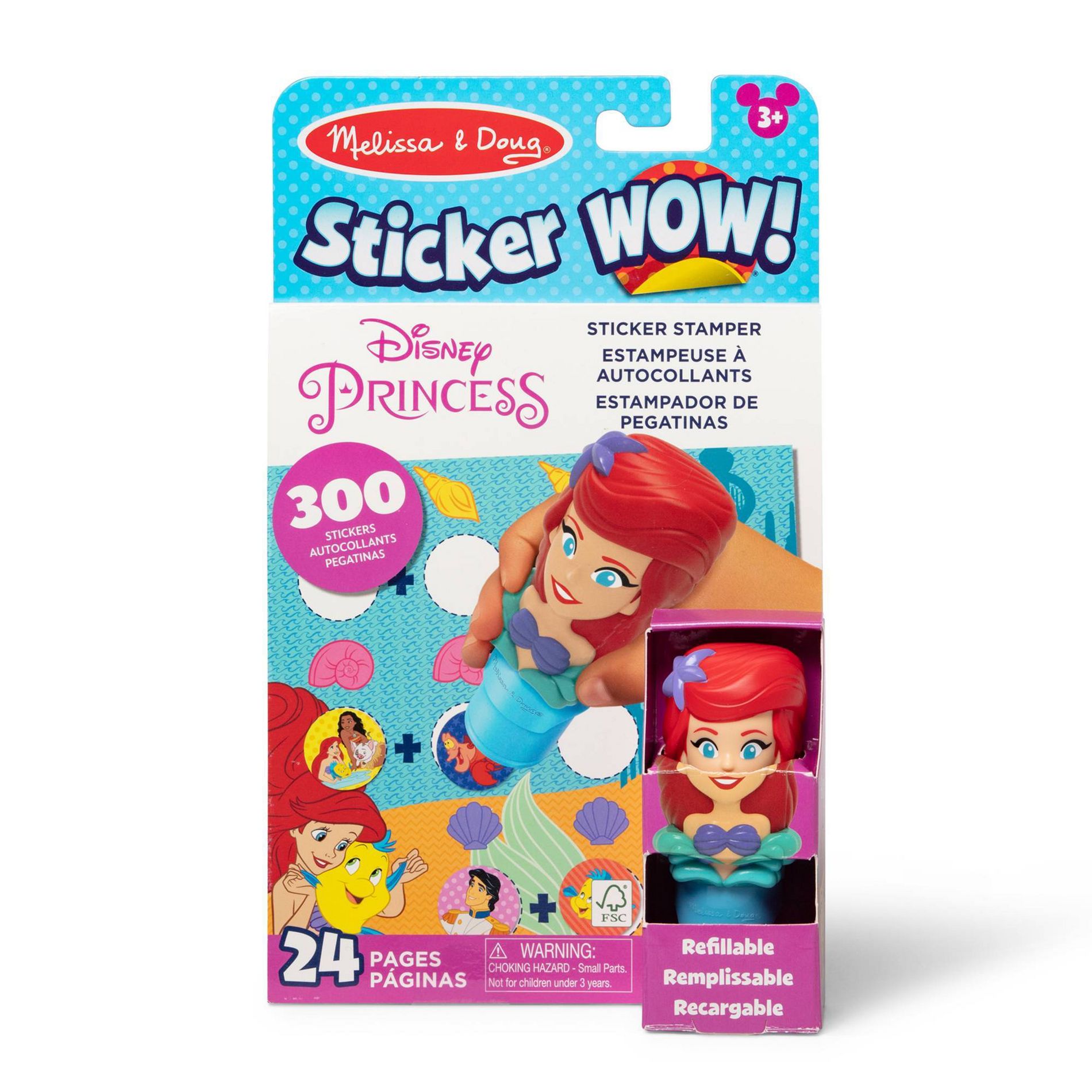 Melissa & Doug Sticker WOW! 24-Page Activity Pad and Sticker Stamper with 300 Stickers - Disney Ariel