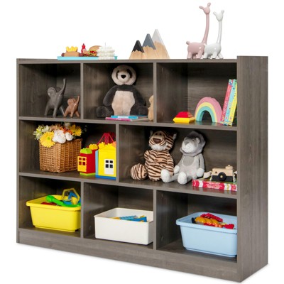 Tangkula Wood Storage Cube Bookcase 3 Tier 8 Cube Open Shelf Storage Cabinet with Anti-Toppling Devices Multipurpose Bookshelf Natural/Burlywood/Oak Grey/White