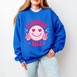 Simply Sage Market Teacher Life Leopard Smiley Face Sweatshirt - 1 of 4