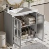 TiramisuBest30" Modern Bathroom Vanity with Ceramic Sink ¨C Soft-Close Drawers, Frosted Glass Doors & Matte Black Handles, Rubber Wood Frame - 2 of 4