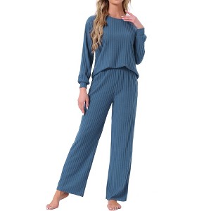 INSPIRE CHIC Womens Ribbed Knit Fuzzy Pajamas Long Sleeve Top and Pants Outfits Lounge Sets - 1 of 4