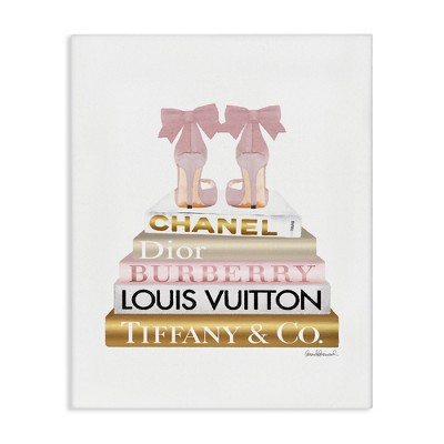Stupell Industries Pink Gold Heels Bookstack, 16" x 20"