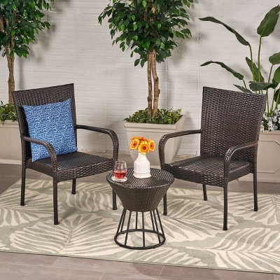 Davis 3pc Wicker Chat Set - Multibrown - Christopher Knight Home