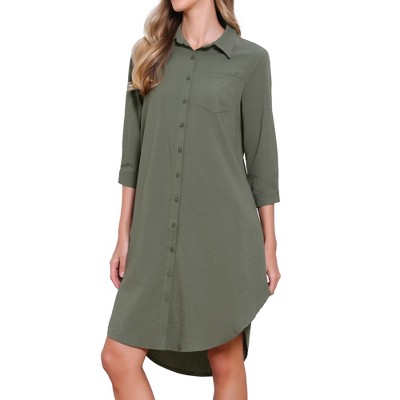 INSPIRE CHIC Women's Casual 3/4 Sleeve Collared Lightweight Cover Up Button Down Shirt Dress