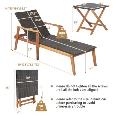 Acacia Wood and Rattan Outdoor Lounge Chair Set with Folding Table
