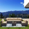 ALAULM Patio Furniture 7 Pieces Outdoor Sectional PE Rattan Sofa Set Brown Manual Wicker Patio Conversation Set - 3 of 4