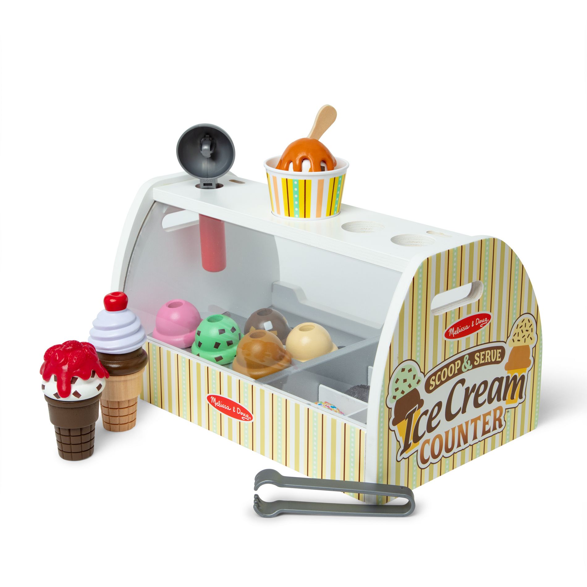Melissa & Doug Wooden Scoop and Serve Ice Cream Counter With Play Food and Accessories - 28pc