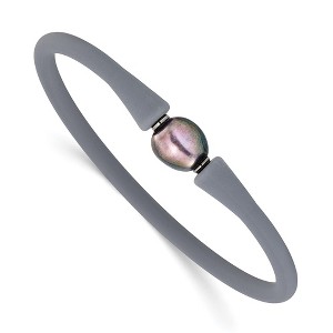 Chisel Stainless Steel 9-10mm Black Baroque Freshwater Cultured Pearl on Grey Silicone 6.75" Bracelet - 1 of 4