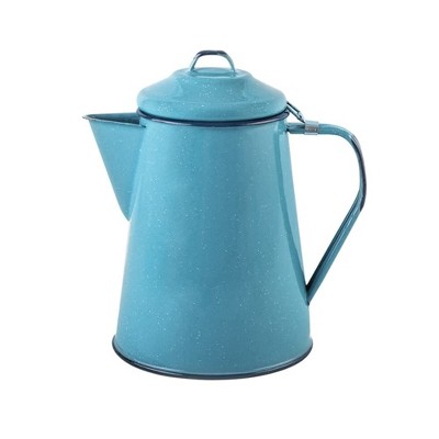 Granite Ware 20 oz Set of 6 Vintage Mug & 3-Quart Coffee Boiler, Ideal for Camping, Oven & Fire-Safe Enamel Mugs with Boiler Set - Speckled Black/Blue