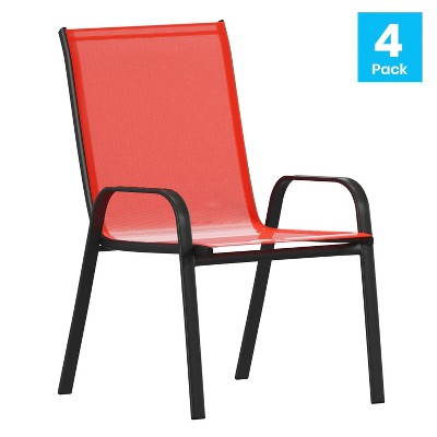 Set of 4 Sleek Black Outdoor Stack Chairs with Flex Comfort