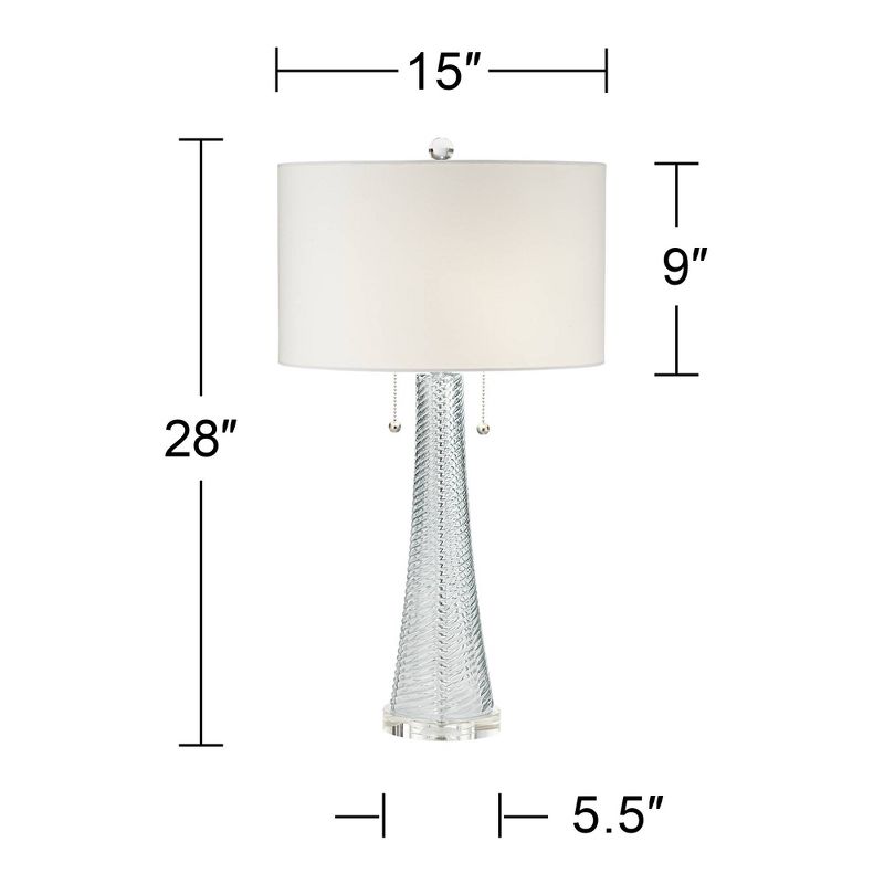 Possini Euro Design Modern Table Lamps 28.5" Tall Set of 2 Light Sky Blue Fluted Glass White Drum Shade for Living Room Bedroom Office Family, 4 of 10