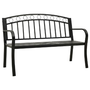vidaXL Outdoor Patio Bench Garden Park Steel Bench for Outdoor Backyard Steel - Black With Table - 1 of 4