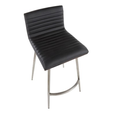 Modern Black Faux Leather Swivel Counter Height Stool with Wood Back