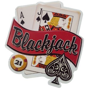 16.5"x15" Blackjack 21 Embossed Metal Sign Red/Black/White - American Art Decor: Game Room & Bar Decor Wall Panel - 1 of 4