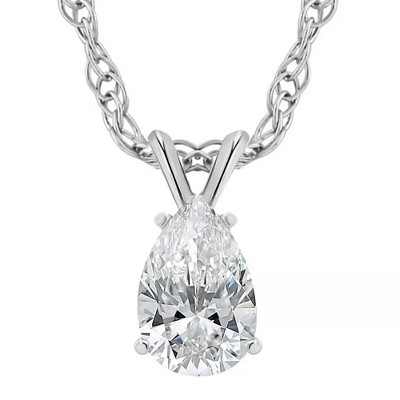 Pompeii3 1Ct Pear Solitaire Diamond Pendant Necklace 14k White Gold