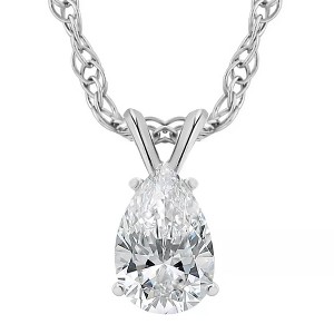 Pompeii3 1Ct Pear Solitaire Diamond Pendant Necklace 14k White Gold - 1 of 4
