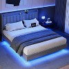 King Floating Bed Frame with Charging Station and Storage Headboard, Upholstered Platform King Size Bed Frame with LED Lights - 2 of 4