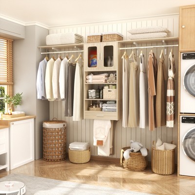 Aheaplus 4FT-8FT Laundry Room Storage Cabinet with Drying Rack, Wardrobe Organizer System with 2 Doors
