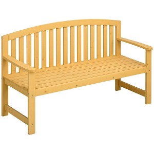 56" Outdoor Wood Bench, 2-Seater Garden Bench with Backrest and Armrest, Patio Bench for Patio, Porch, Poolside, Balcony - 1 of 4