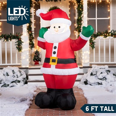 6-Foot Bright White LED Inflatable Santa with Gift Bag