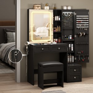 Makeup Vanity Desk with LED Lighted Sliding Mirror, Jewelry Cabinet & Charging Station - 1 of 4