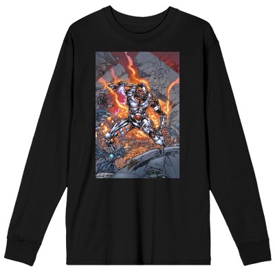 Justice League Victor Stone Cyborg Men's Black Long Sleeve Shirt : Target