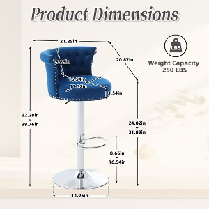 Okak Velvet Bar Stools Set of 2, Adjustable Swivel Barstools with Silver Plated Metal Leg, Chrome Nailhead, Counter Height Chairs for Kitchen - 1 of 4