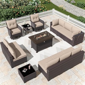 ALAULM Outdoor Patio Furniture Set Outdoor Sectional Rattan Sofa Set Brown Manual Wicker Patio Conversation Set with Cushions - 1 of 4