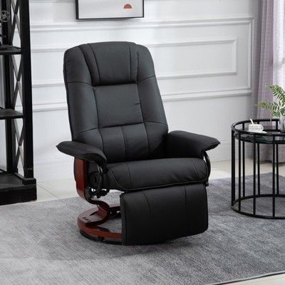 Black Faux Leather Swivel Recliner with Wood Base