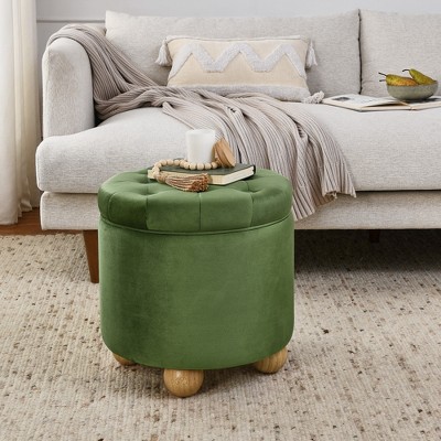 CAVINAS Modern Round-Lid Top Ottoman Bench with Storage,Small Button Tufted Ottoman for Living Room,Bedroom