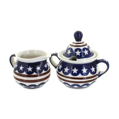 Blue Rose Polish Pottery Stars & Stripes Cream & Sugar Set