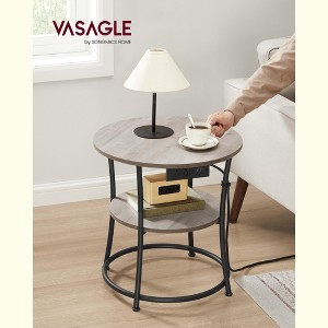 2-Tier Round Side Table with Built-in Power Outlets, Sturdy Steel Frame End Table for Compact Spaces - 1 of 4
