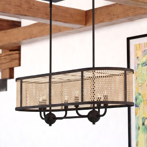 VAXCEL Berens 6L Matte Black Farmhouse Linear Chandelier Island Pendant Light Fixture Rattan Cane - 1 of 4