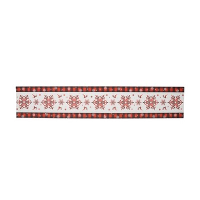 Unique Bargains Christmas Table Runner Snowflake Reindeer Polyester Red White 71x14 Inch 1 Pc