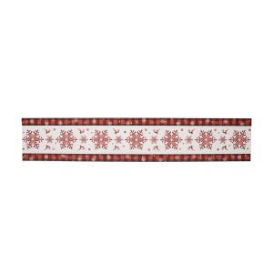 Unique Bargains Christmas Table Runner Snowflake Reindeer Polyester Red White 71x14 Inch 1 Pc - 1 of 4