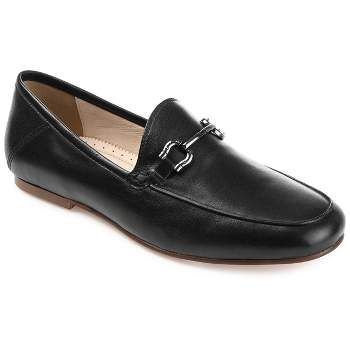 Journee Signature Womens Genuine Leather Giia Loafer Round Toe Slip On Flats