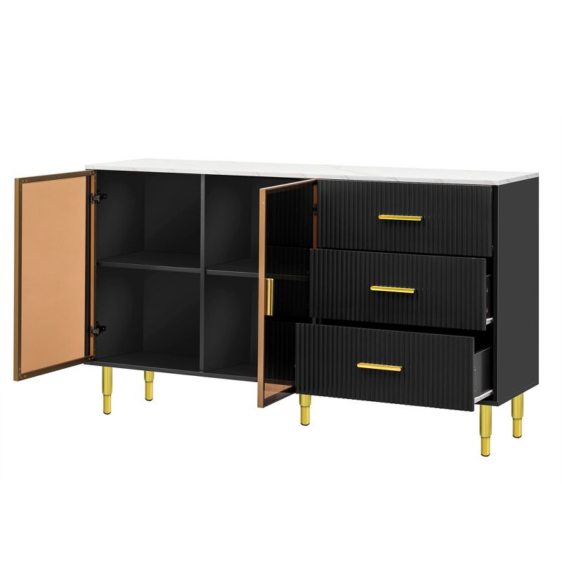Modern Sideboard, Buffet Storage Cabinet with Amber-yellow Tempered Glass Doors and Gold Metal Legs & Handles-ModernLuxe, 5 of 14