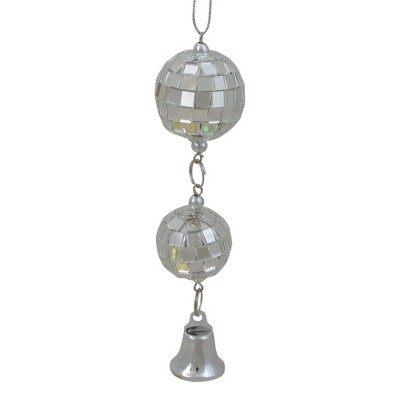 5" Seasons of Elegance Mirror Disco Balls with Bell Christmas Ornament - Silver