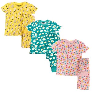 BenBen Kids 3 Pack Pajamas Shortsleeve set - Yellow Flowers/Dots/Fruits - 1 of 1