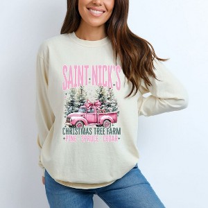 Simply Sage Market Women's Saint Nick's Farm Truck Long Sleeve Garment Dyed Tee - 1 of 4