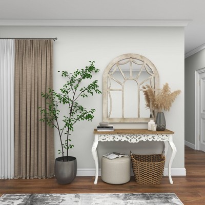 Cream Wood Arched Full Length Window Pane Mirror