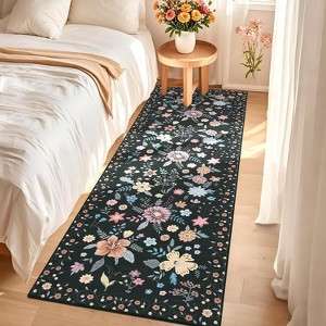 Area Rug, Washable Rugs for Living Room, Boho Floral Area Rug Low Pile Kitchen Rug, Non Slip Soft Indoor Flower Carpet for Nursery Bedroom - 1 of 4