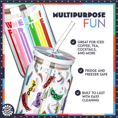 Wheel of Fortune Multicolor Glass Tumblers with Lids and Straws Set of 2