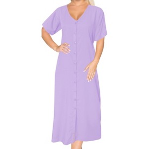 LA LEELA Women's Summer Vacation Beachwear Swim Suit Button Up Long Shirt Dress Beach Cover ups Large-X-Large Purple, Solid - 1 of 4