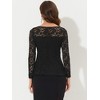 INSPIRE CHIC Women's Floral Lace Front Peplum Hem Keyhole Sheer Long Sleeve Blouse - 4 of 4