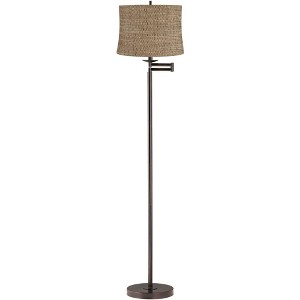 360 Lighting Modern Swing Arm Floor Lamp Adjustable 62.5" Tall Bronze Dortmund Drum Shade for Living Room Reading Bedroom Office - 1 of 4