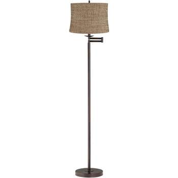 360 Lighting Modern Swing Arm Floor Lamp Adjustable 62.5" Tall Bronze Dortmund Drum Shade for Living Room Reading Bedroom Office