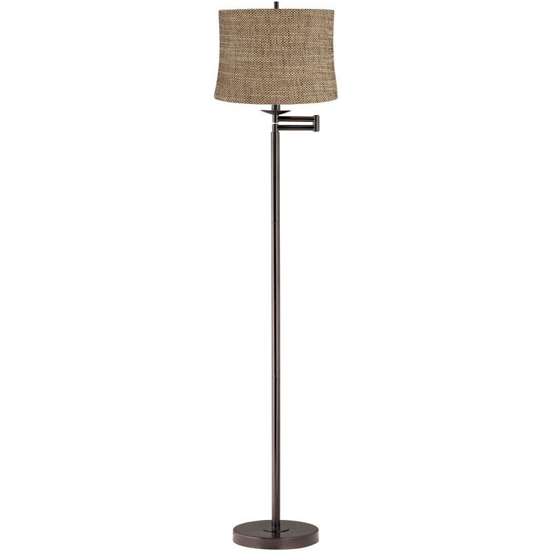 360 Lighting Modern Swing Arm Floor Lamp Adjustable 62.5" Tall Bronze Dortmund Drum Shade for Living Room Reading Bedroom Office, 1 of 6